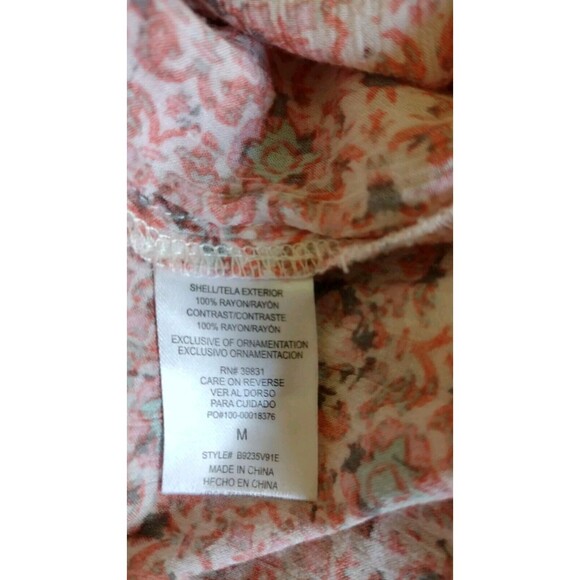 Democracy M Lightweight Floral Sheer Long Bishop Roll Tab Sleeve Tunic Blouse - Picture 8 of 9